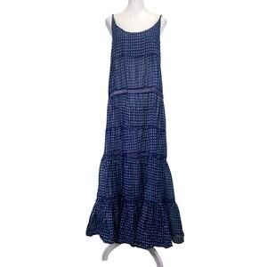 FREE PEOPLE Midnight Dance Maxi Dress Navy Blue Tiered Ruffle Beach Boho Sz S